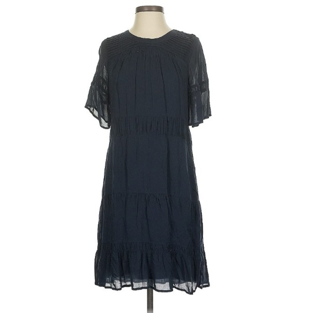 James Perse Standard Tiered Pintuck Pleated Dress Size 0 Black S/M
